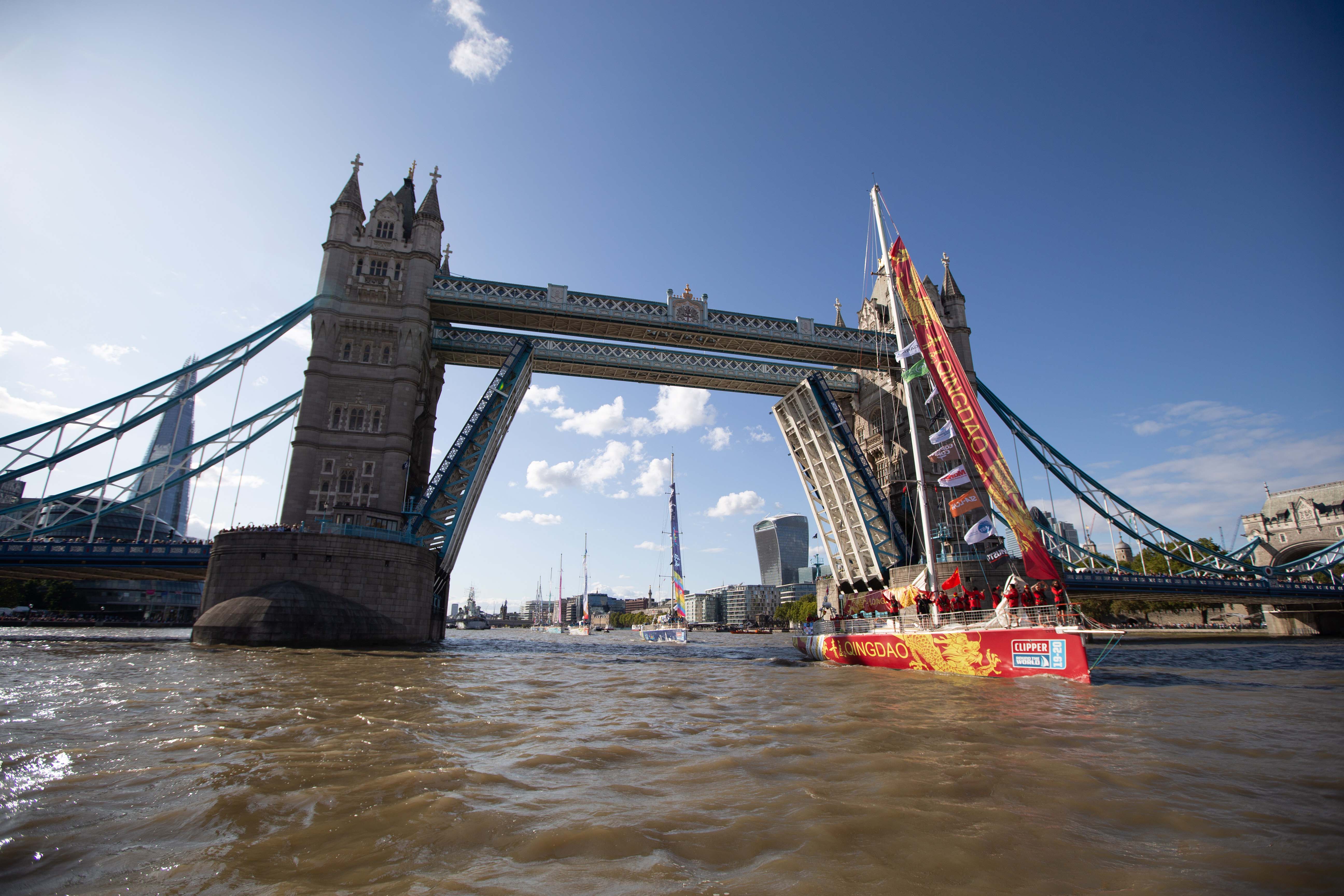 Tower Bridge opens for the Clipper Race fleet