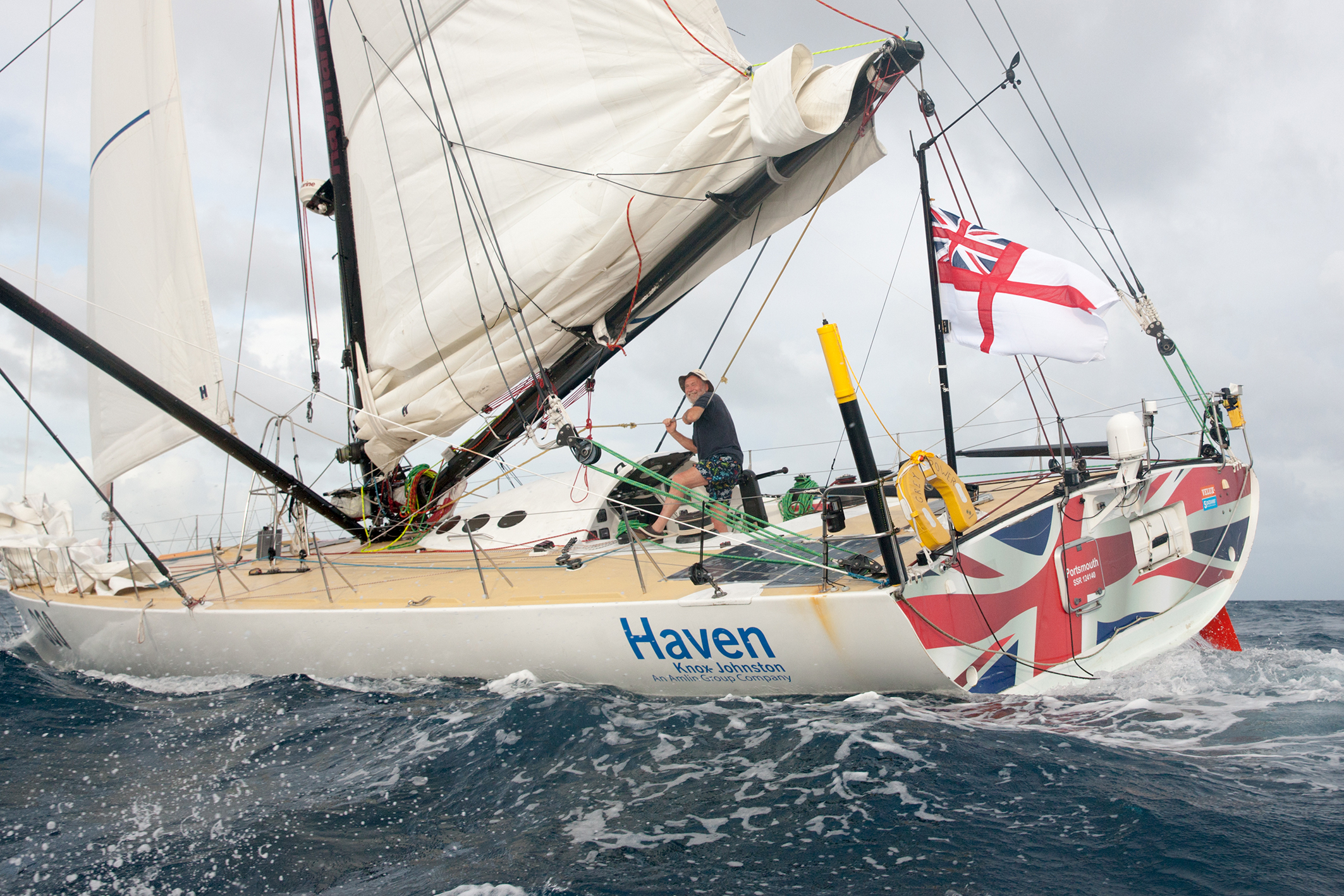 Sir Robin Knox-Johnston finished third in the Route du Rhum Rhum class yesterday. Picture: Breschi