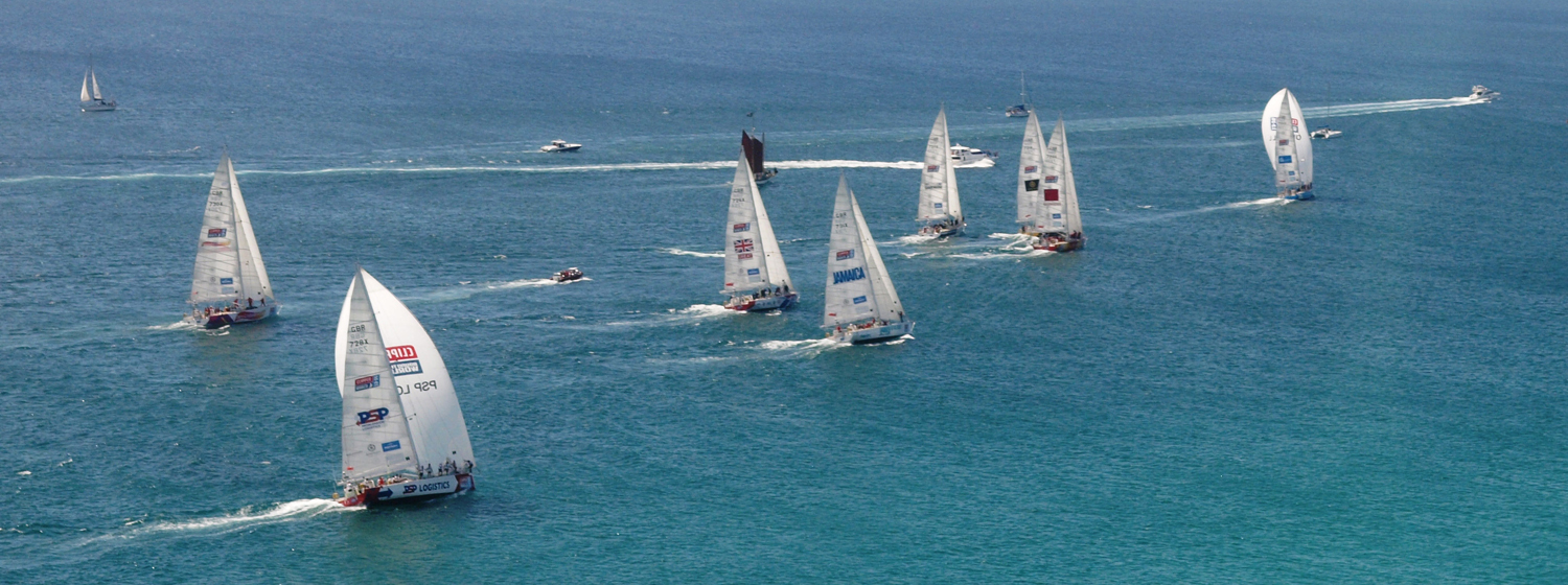 Clipper Race fleet leaving Cape Town, South Africa