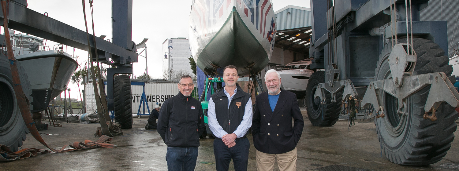 William Ward OBE, Jayson Kenny and Sir Robin Knox-Johnston celebrate Coppercoat becoming Official Antifoul Supplier to the 2019-20 and 2021-22 editions