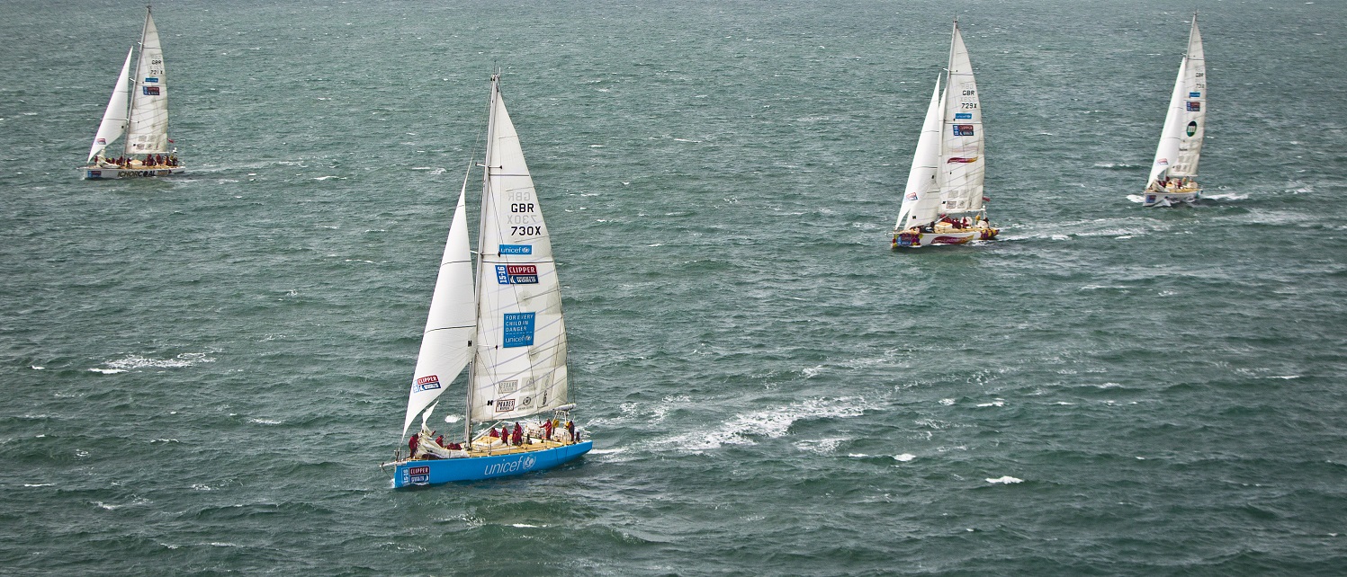 Action shot of Clipper Race fleet