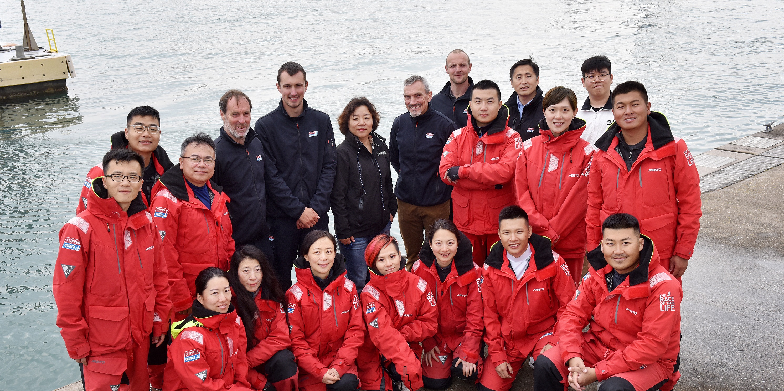 Clipper Ventures CEO William Ward and CYA President Zhang Xiaodong with Clipper Race Skippers and crew in Gosport, UK
