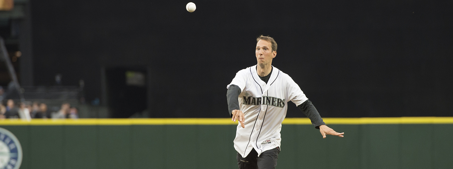 Skipper Huw Fernie makes first pitch at Mariners game