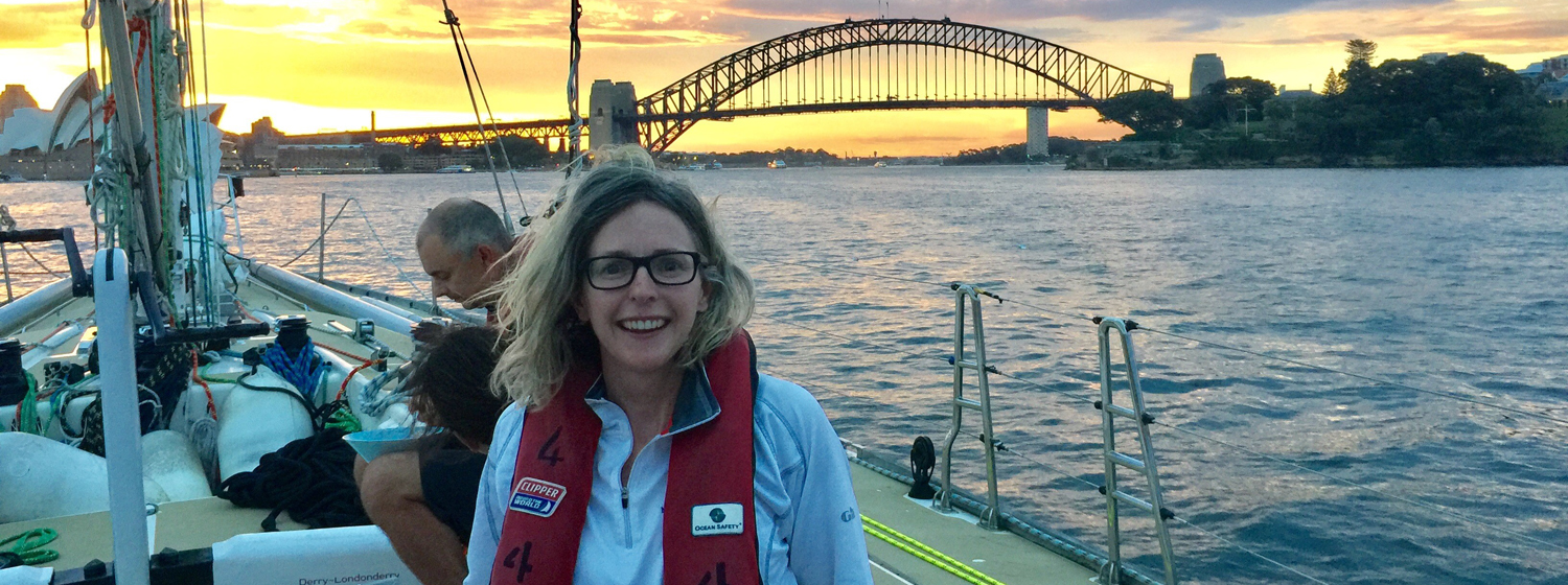 Jane on board her Clipper Race training in Sydney, Australia