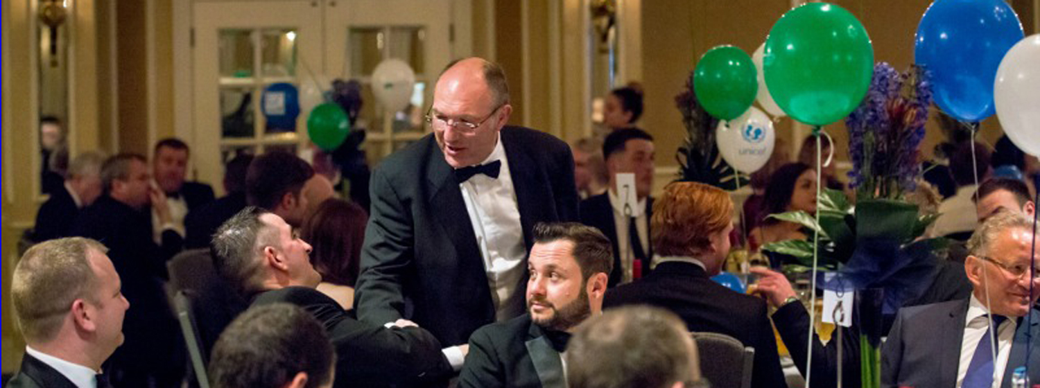 Clipper Race crew member, Mike Sweet, at an auction dinner he organised in Bristol in aid of Unicef