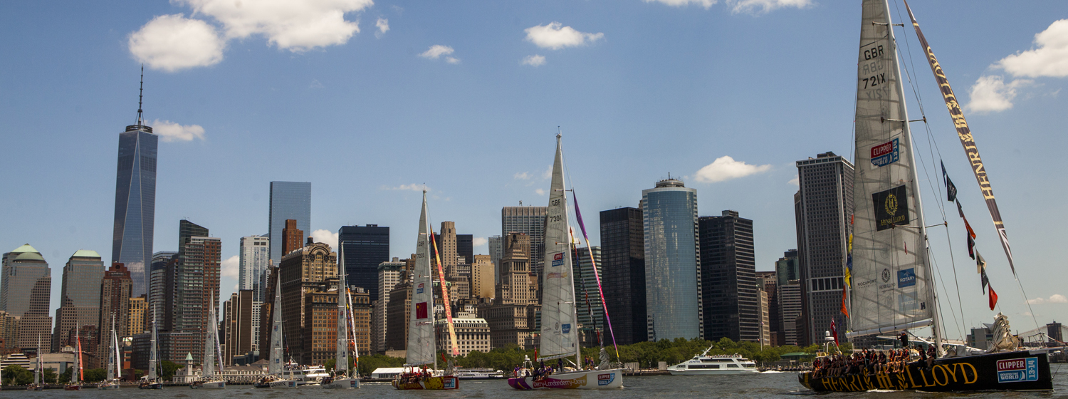 The Clipper Race fleet shown departing New York during the last race. 