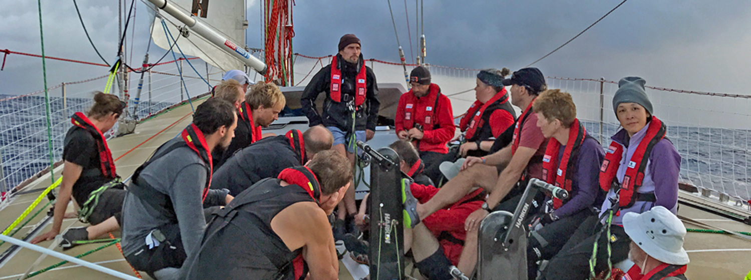 Qingdao crew on deck for skipper briefing