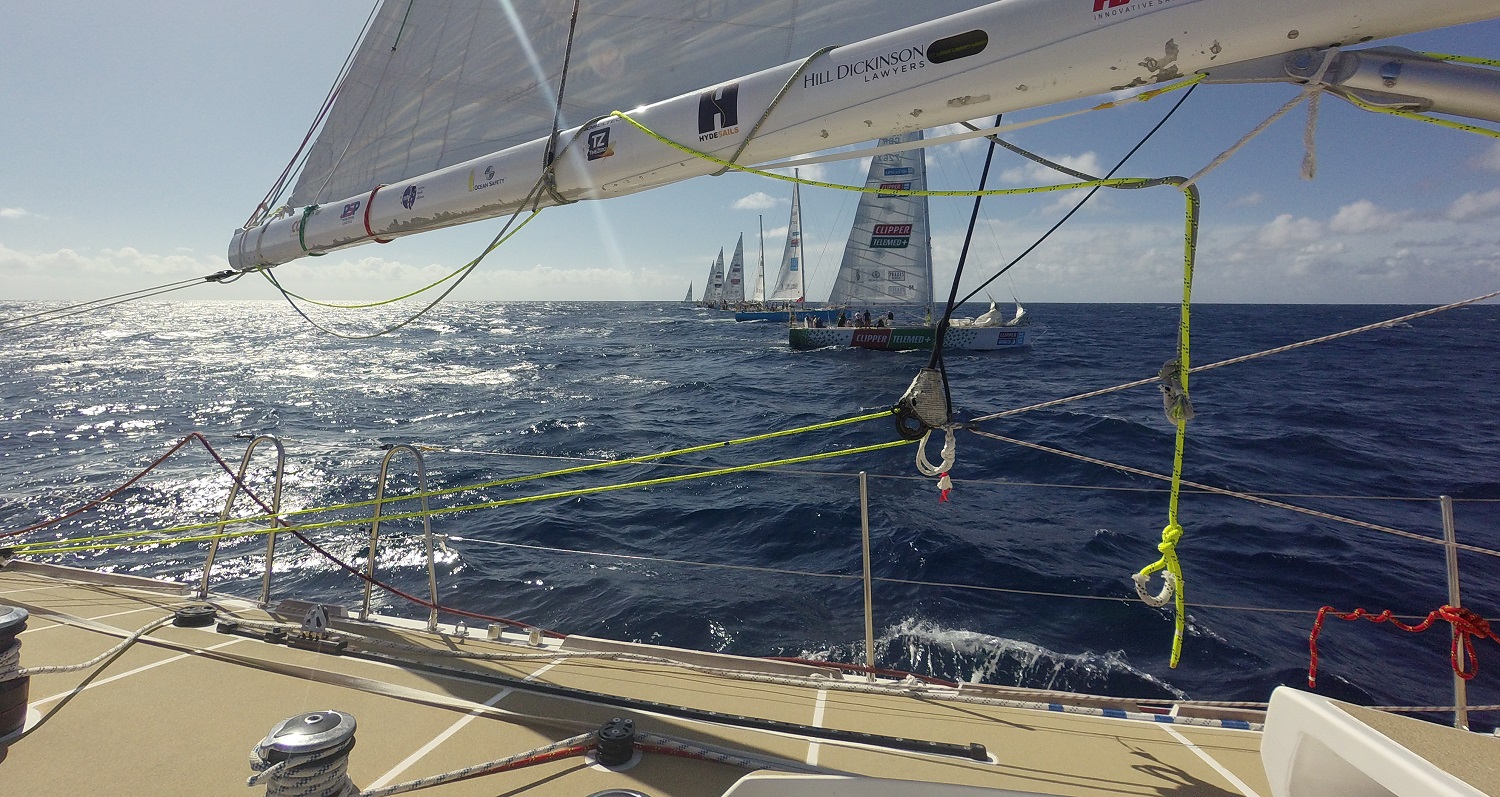 The view of the LeMans race start from on board one of the yachts 