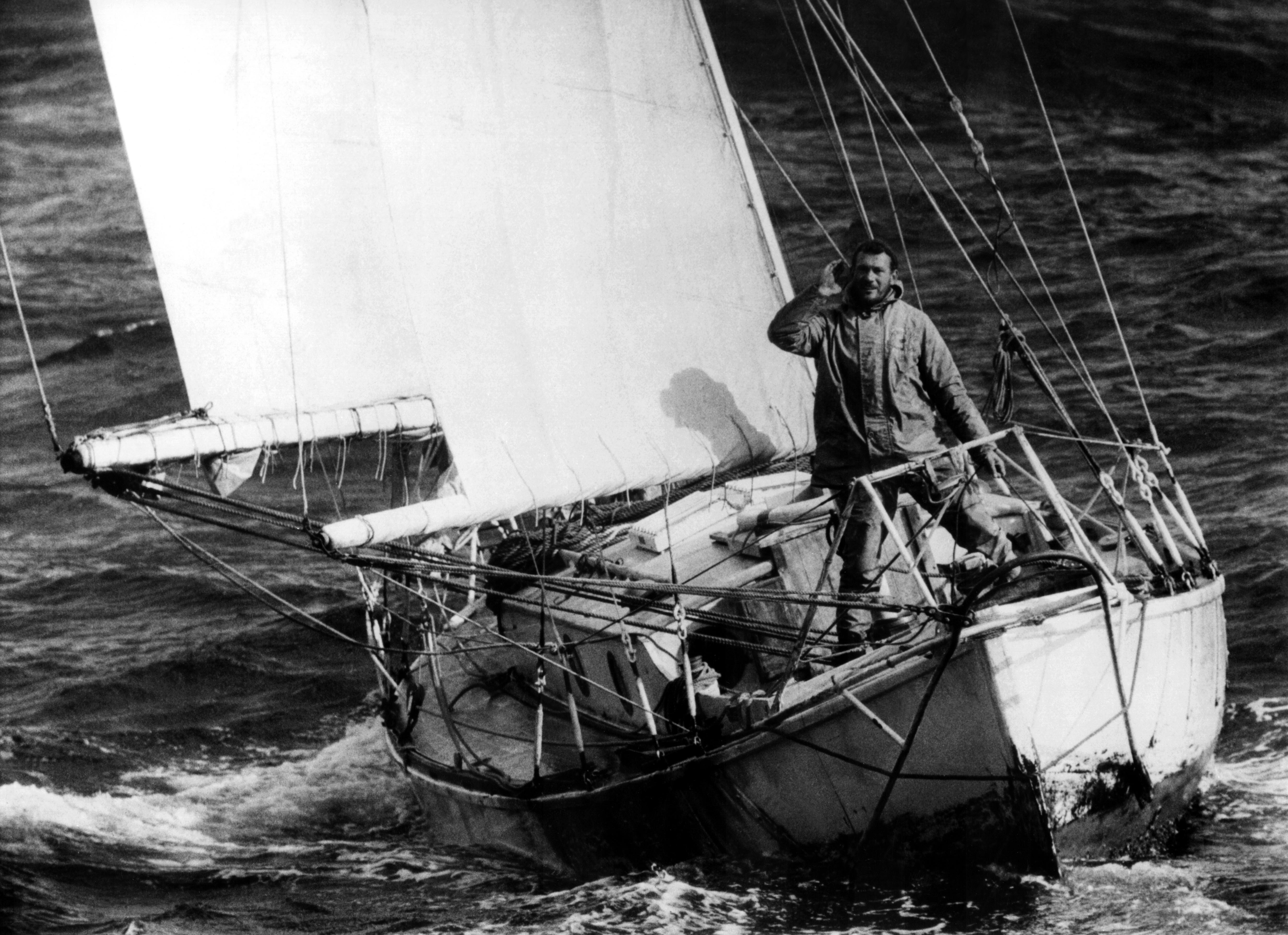 The sole finisher, Sir Robin crossed the finish line off Falmouth after 312 days at sea.