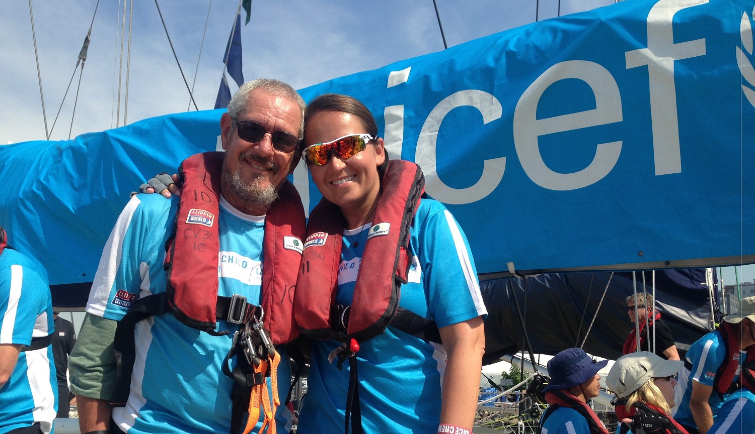 Tom Fisher and Marta Michalska pictured together on their Unicef team yacht 