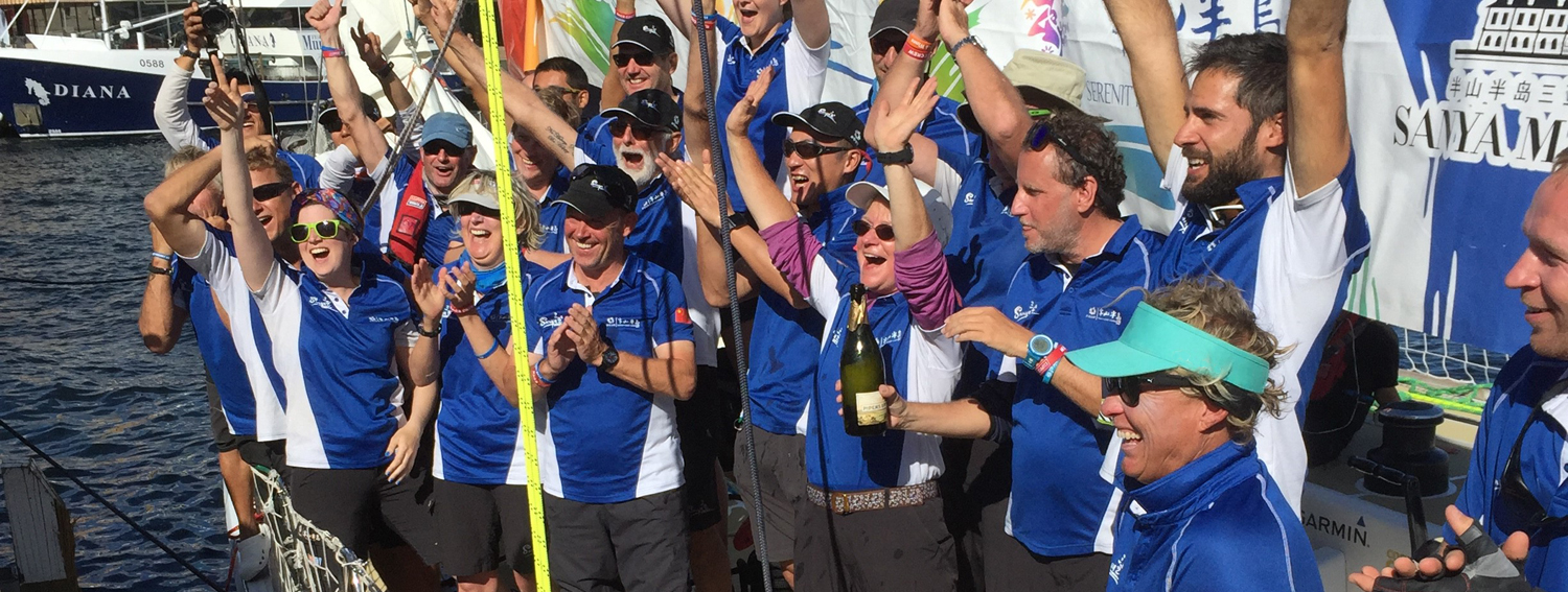 Wendy Tuck and the Sanya Serenity Coast crew celebrating their win in Hobart - Bruce Montgomery (003).jpg