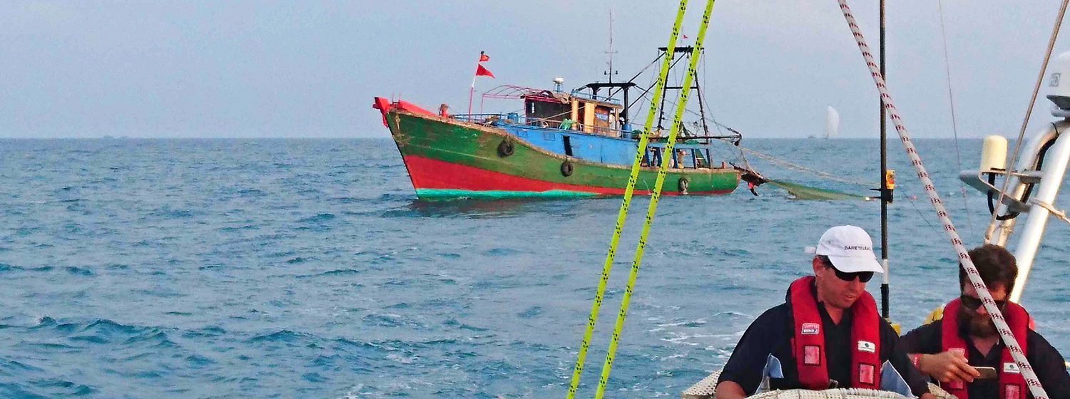 Fishing boat close to Dare To Lead during Race 8 to Qingdao