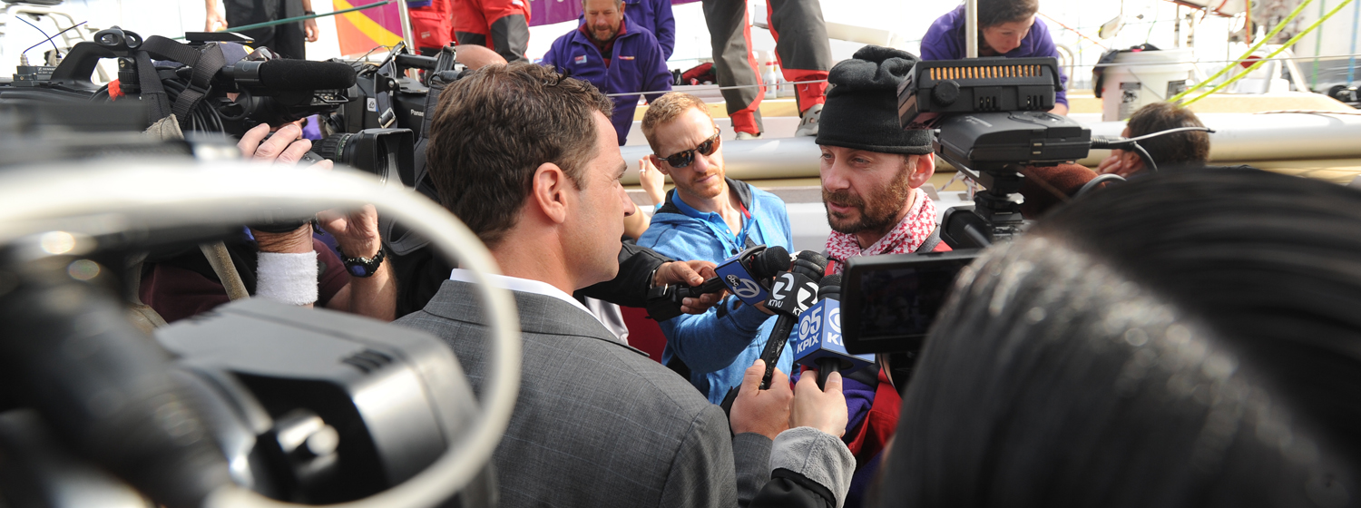 Clipper Race crew member being interviewed during the race