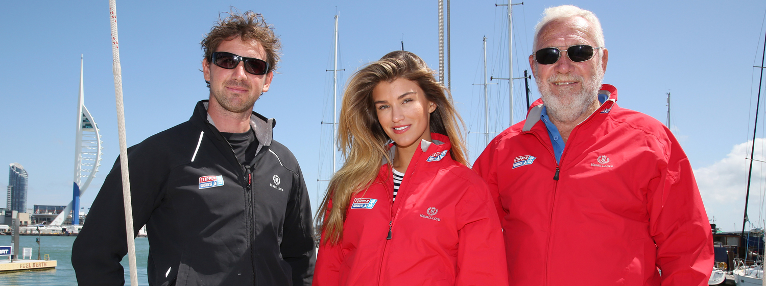 Amy Willerton pictured with Skipper Ashley Skett and Sir Robin Knox-Johnston 