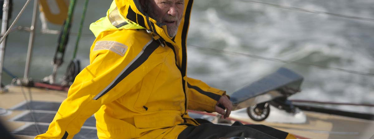 Sir Robin Knox-Johnston is racing in lumpy seas and winds of 20-30 knots