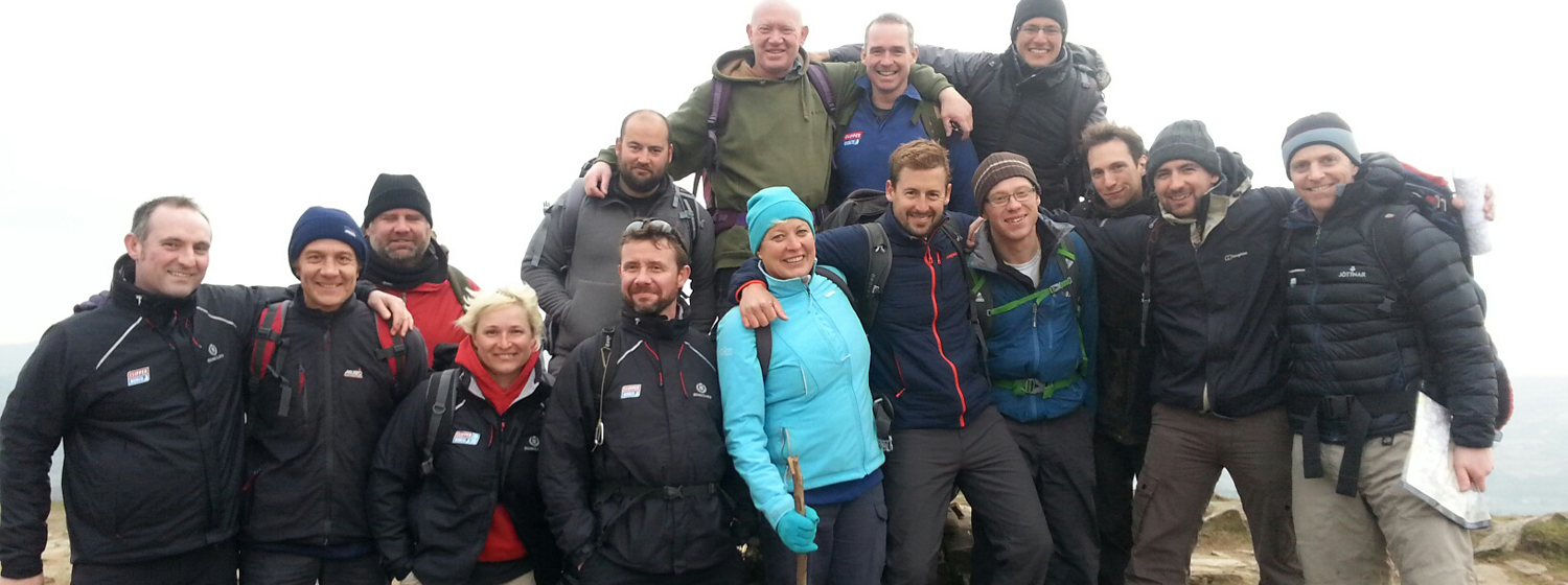 The 2015-16 race skippers pose together on top of Sugar Loaf Mountain, Wales