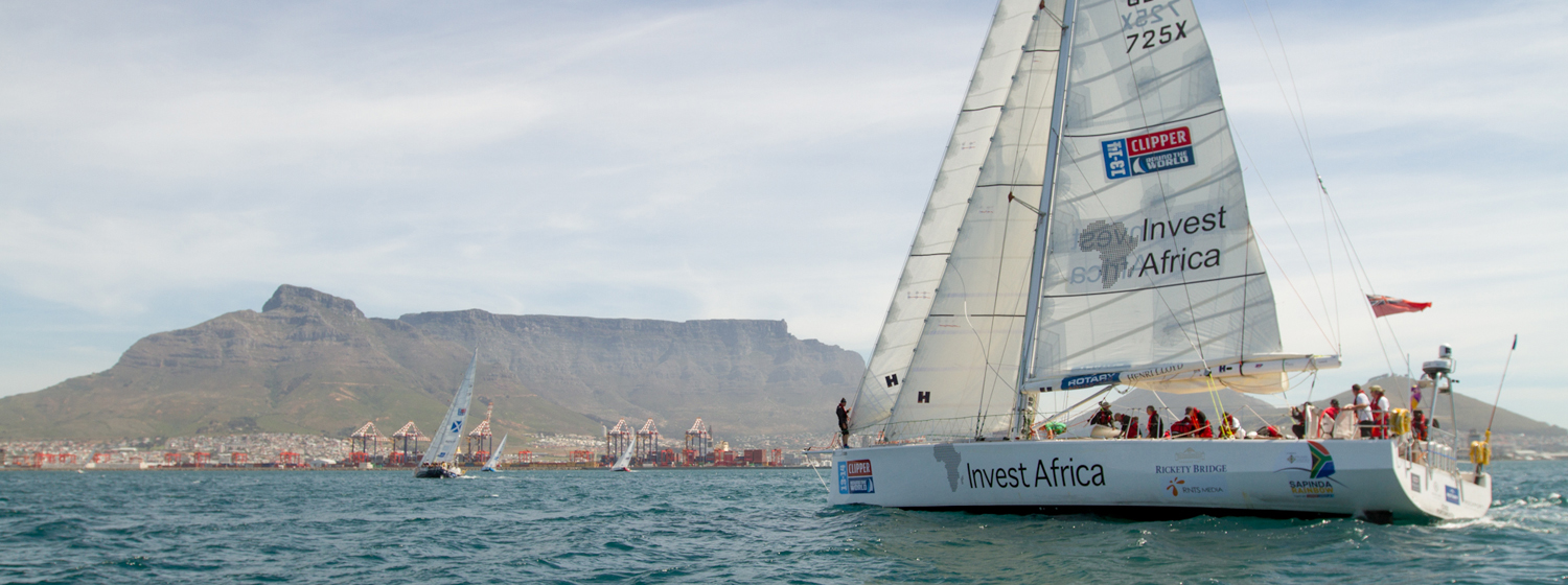 A Clipper Race yacht racing into Cape Town during the last race. 