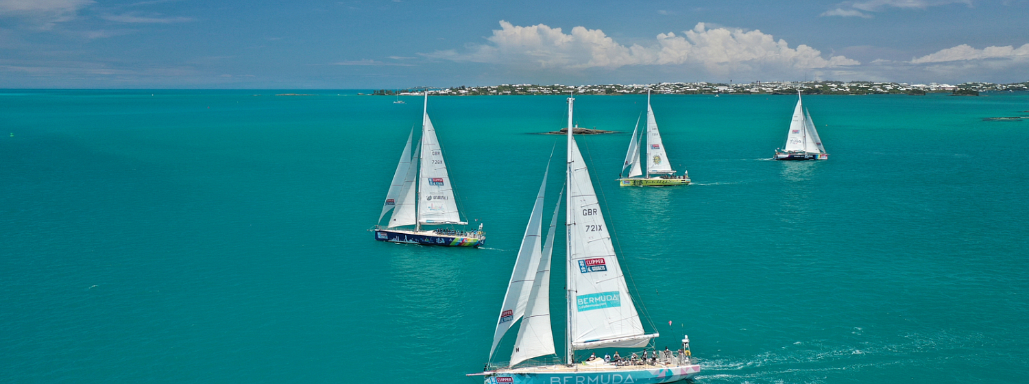 Clipper Race teams in the Great Sound, Bermuda