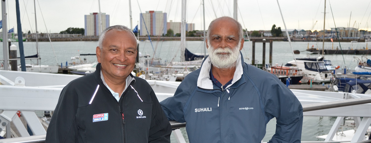 Clipper Race crew member Sunil Prabhakar with Commander Dilip Donde, the first Indian to sail solo around the world