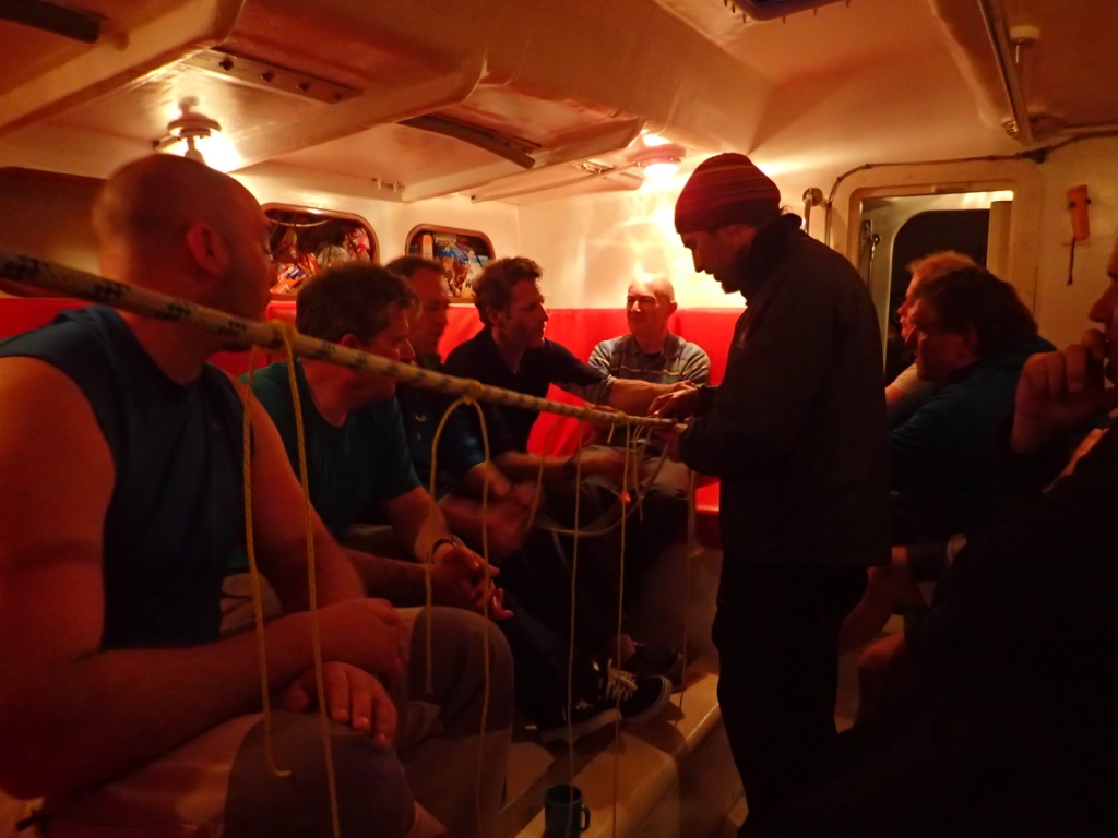 Practicing knot tying during training